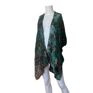 Paparazzi Shrug Wrap Green Black Floral Sheer Velvet Lightweight One Size